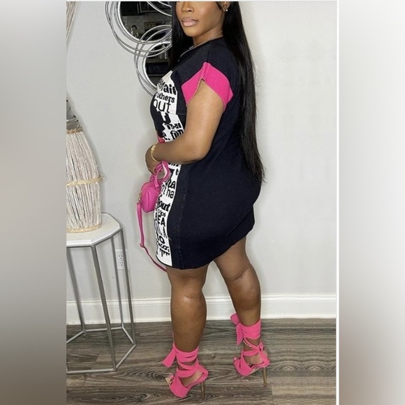 Pink Casual Graphic Print T-Shirt Mini Dress - Picture 3 of 8